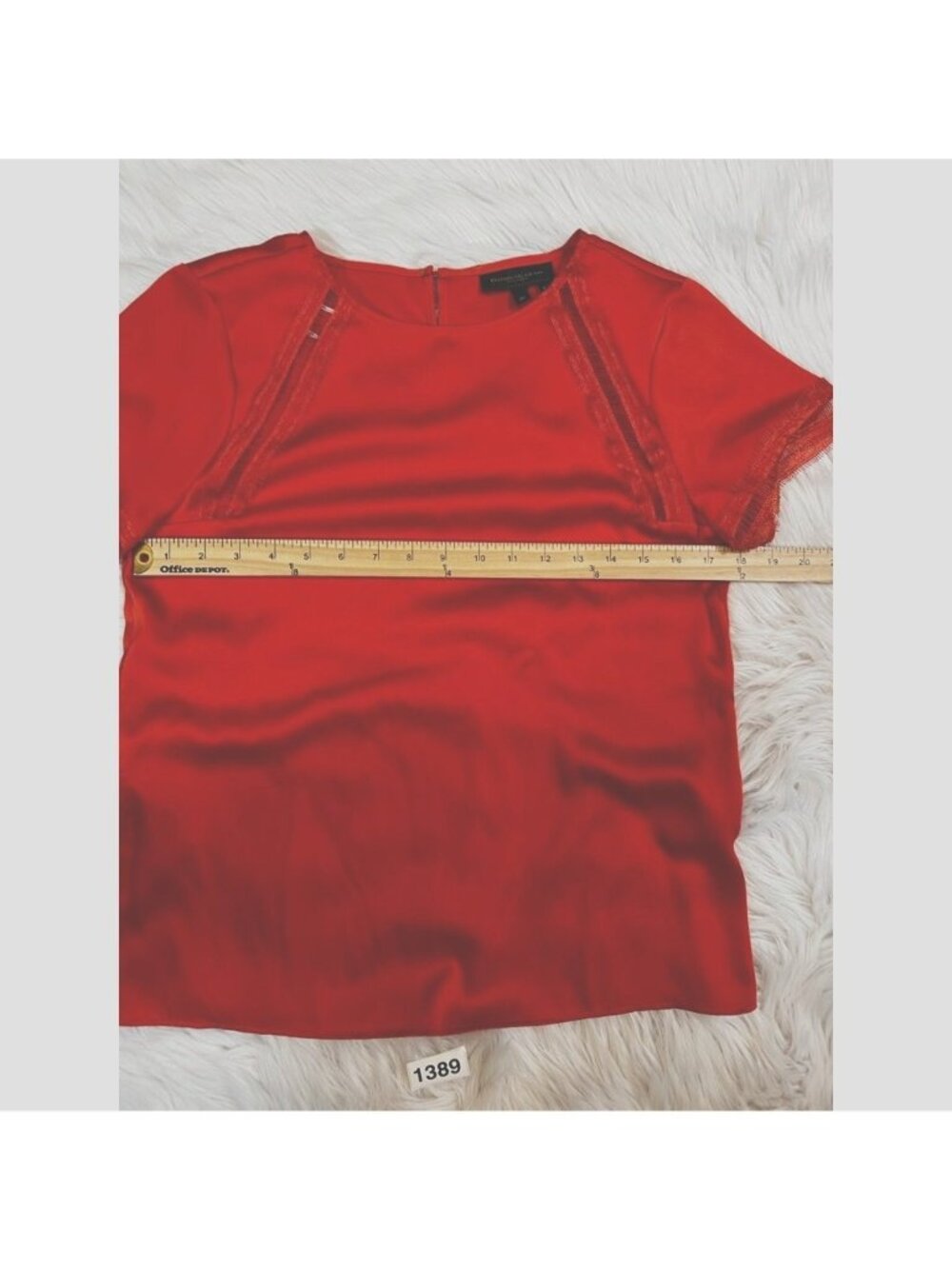 Donna Karan Womens Blouse Orange XS Short Sleeve Crochet Satin Solid Career - Picture 5 of 5